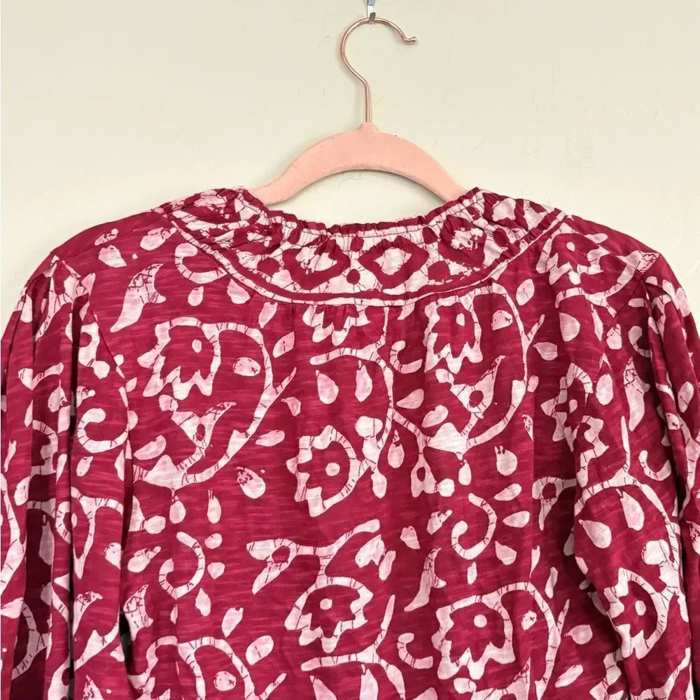 Free People On the Block Bell Sleeve Boho Patterned Top Berry Combo Medium